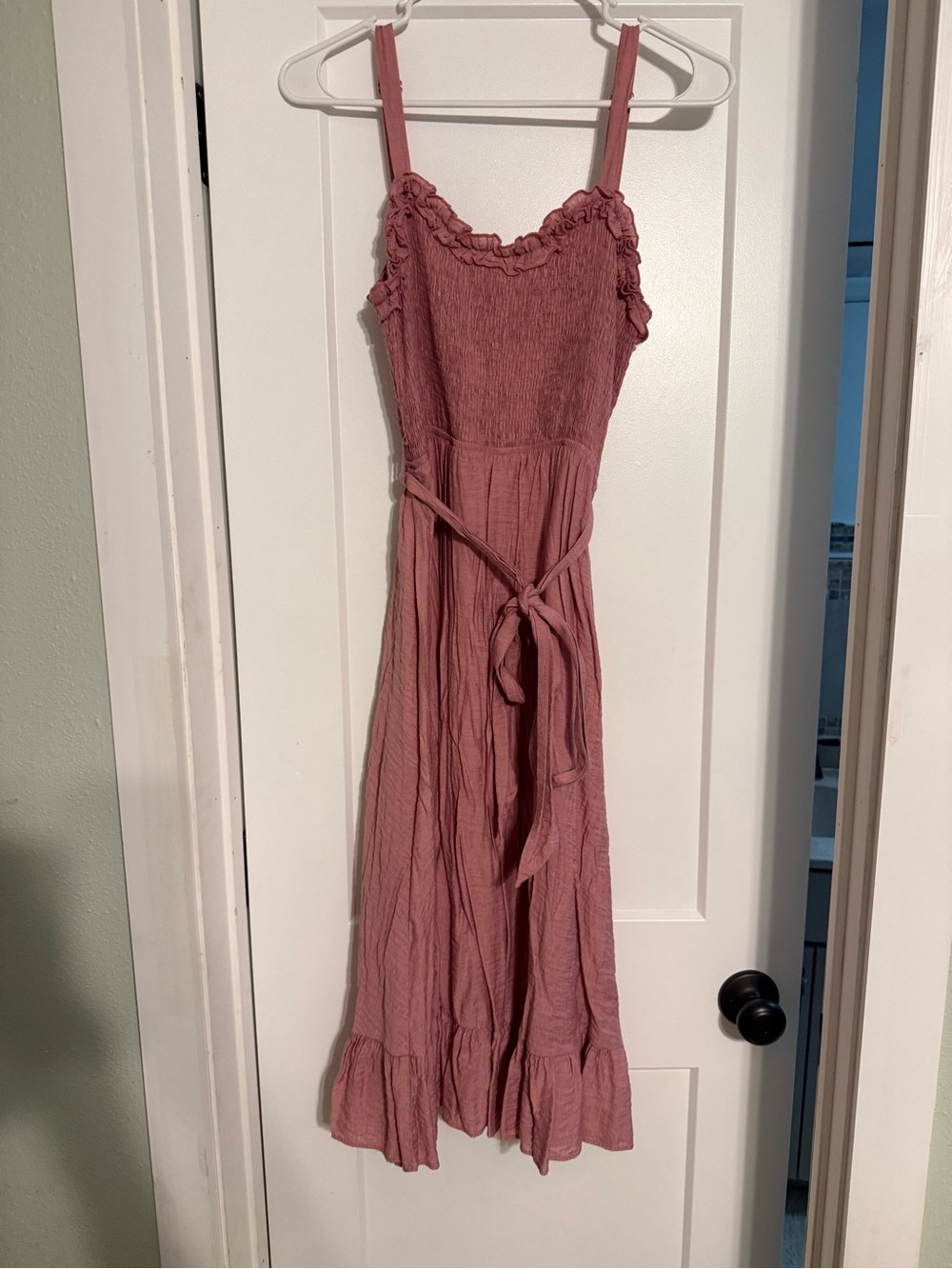 Bluivy Rose-Mauve Smocked Maxi Dress with Ruffle Hem
